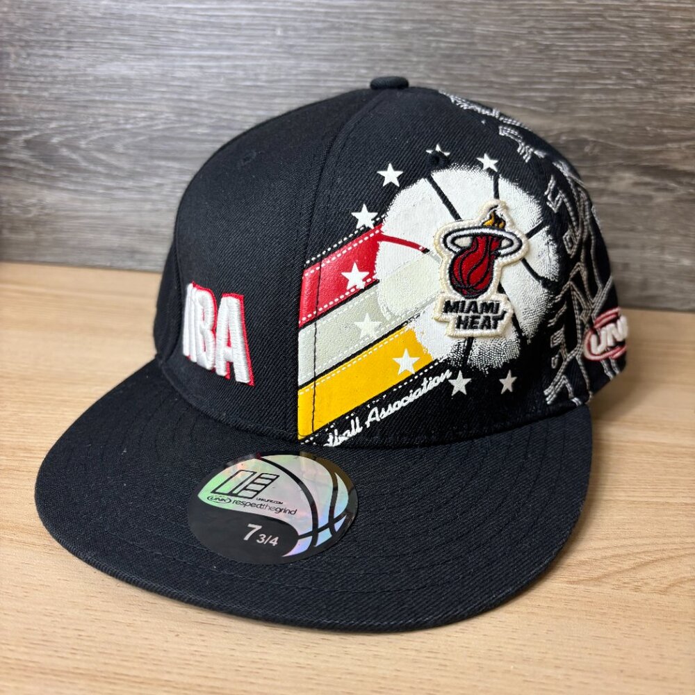 Vintage Miami Heat Hat Cap Fitted 7 3/4 Black NBA Basketball‎ UNK